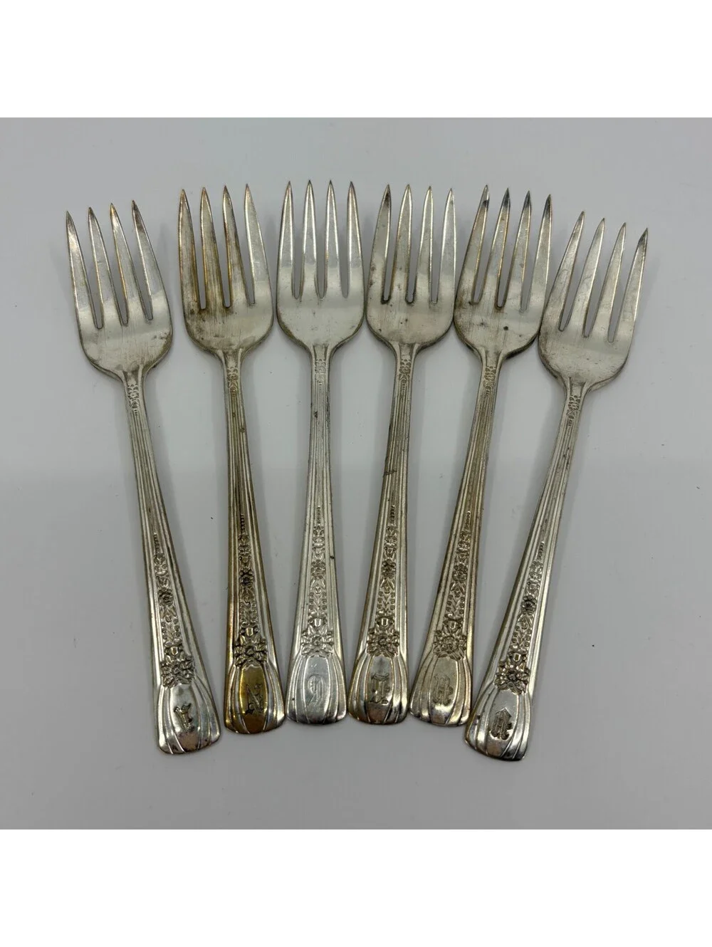 Master Silver Plate Forks Lot Of 6 Monogram D Ornate Floral Flatware
